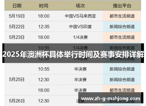 2025年澳洲杯具体举行时间及赛事安排详解